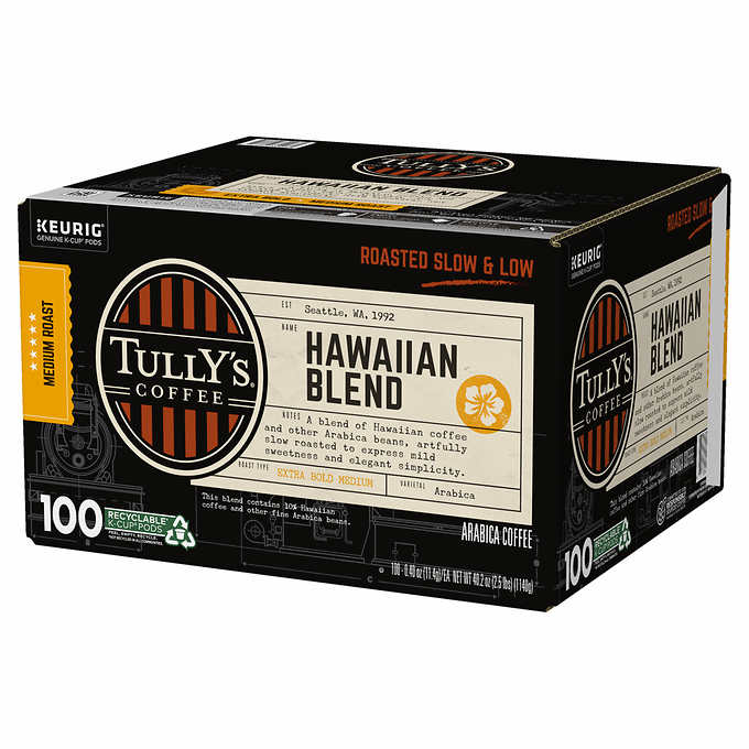 Tully's Coffee Hawaiian Blend K-Cups Packs, 100 ct