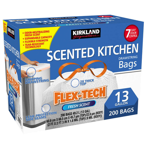 Kirkland Signature Flex-Tech 13-Gallon Scented Kitchen Trash Bags, 200-count - Home Deliveries