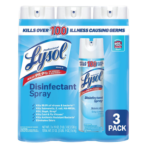 Lysol Disinfectant Spray, Crisp Linen, 19 oz, 3-count ) | Home Deliveries