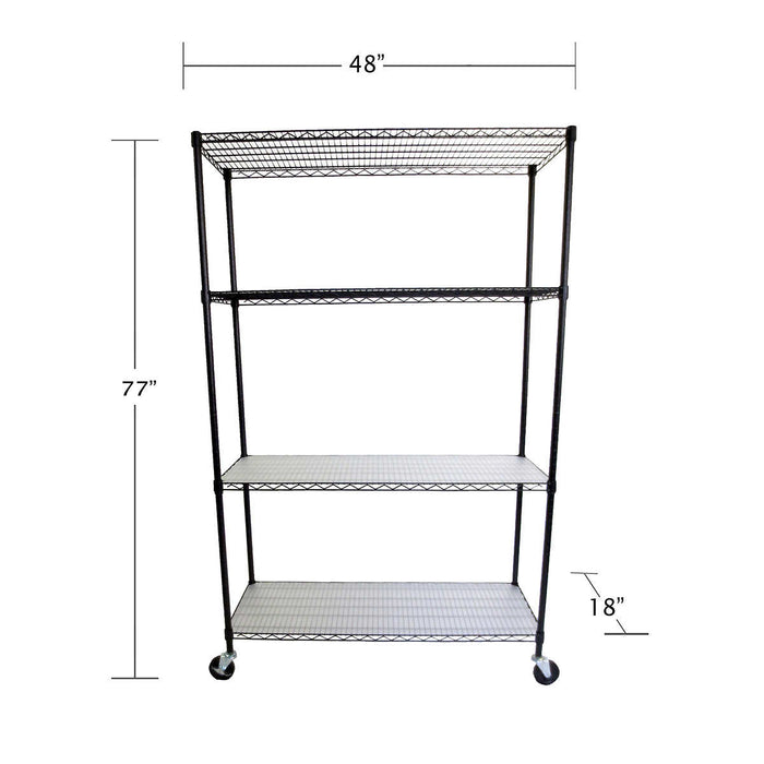 TRINITY 4-Tier Wire Shelving Rack, 48” x 18” x 72”, NSF, Includes Wheels and Liners, Black ) | Home Deliveries