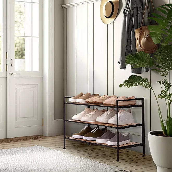 Seville Classics 3-Tier Resin Slat Shoe Rack, 26.5 W x 12.2 D x 19 H