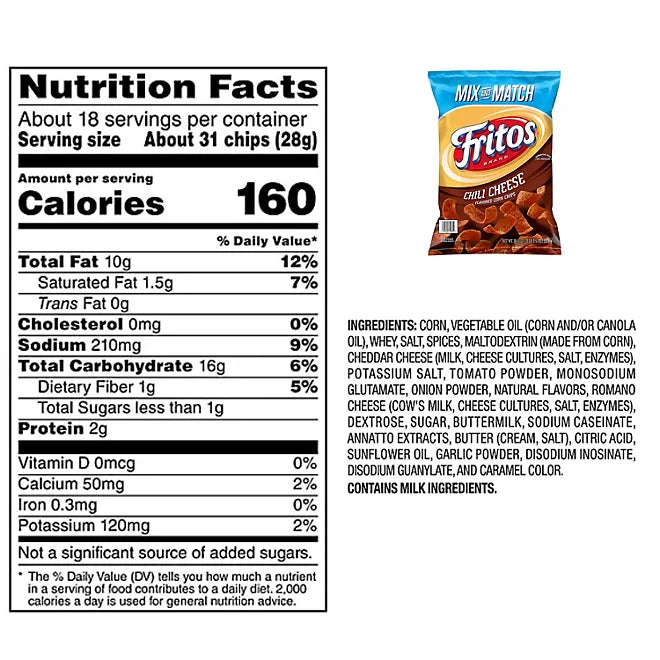 Fritos Chili Cheese Flavored Corn Chips, 18.125 oz.
