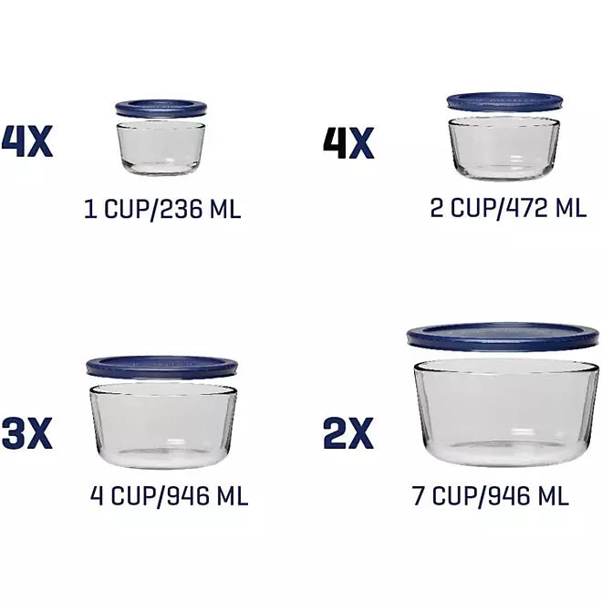 Anchor Hocking SnugFit Glass Food Storage Containers with Navy Lids, 26 Piece Set (Choose Color)