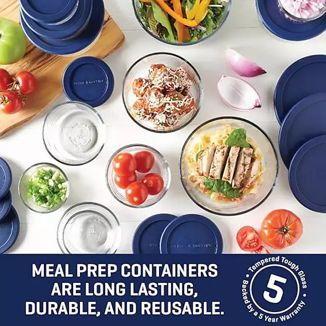Anchor Hocking SnugFit Glass Food Storage Containers with Navy Lids, 26 Piece Set (Choose Color)