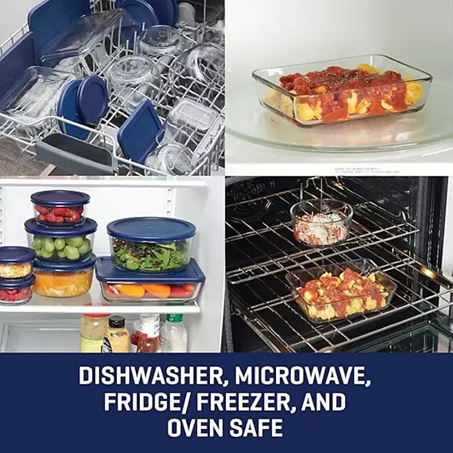 Anchor Hocking SnugFit Glass Food Storage Containers with Navy Lids, 26 Piece Set (Choose Color)