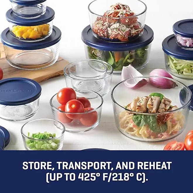 Anchor Hocking SnugFit Glass Food Storage Containers with Navy Lids, 26 Piece Set (Choose Color)