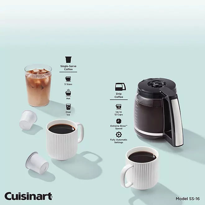 Cuisinart Stainless Steel Coffee Center 2-in-1 Coffeemaker, 12 Cup Capacity, Single Serve, Hot or Iced (Choose Color)