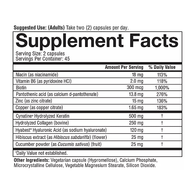 Youtheory Total Beauty Hyaluronic Acid, Keratin and Biotin Capsules 90 ct.