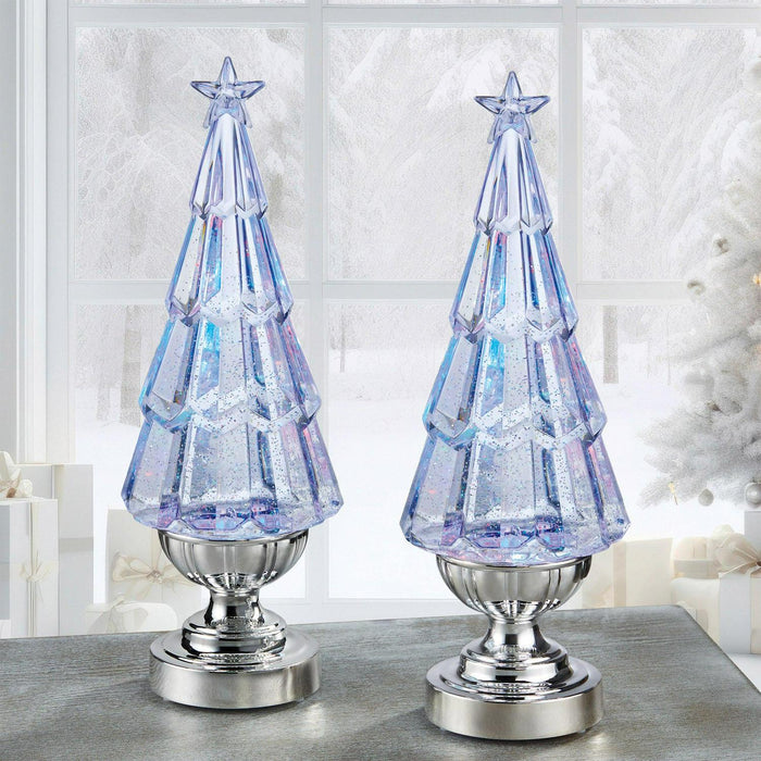 14" Lighted Glitter Tree Lantern, Set of 2