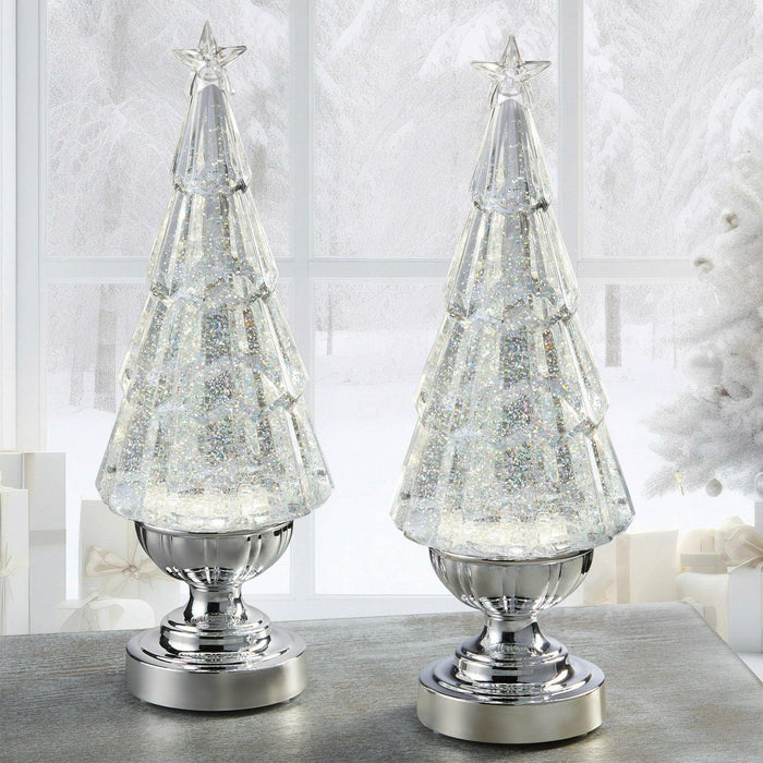 14" Lighted Glitter Tree Lantern, Set of 2