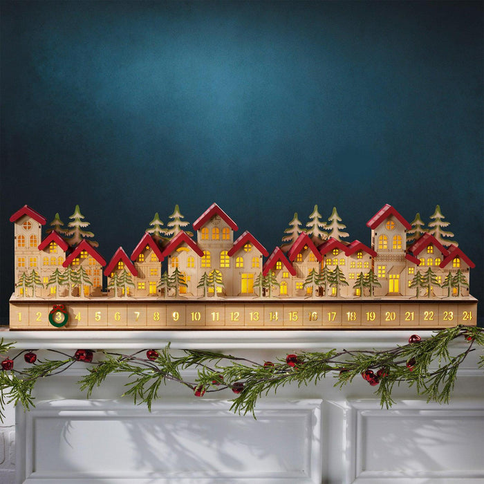 30" Holiday Wooden Village LED Advent Calendar