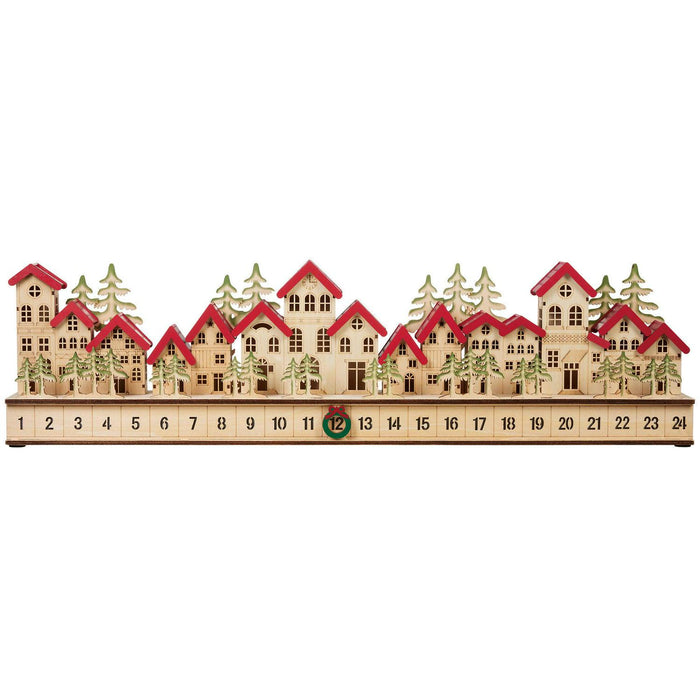 30" Holiday Wooden Village LED Advent Calendar