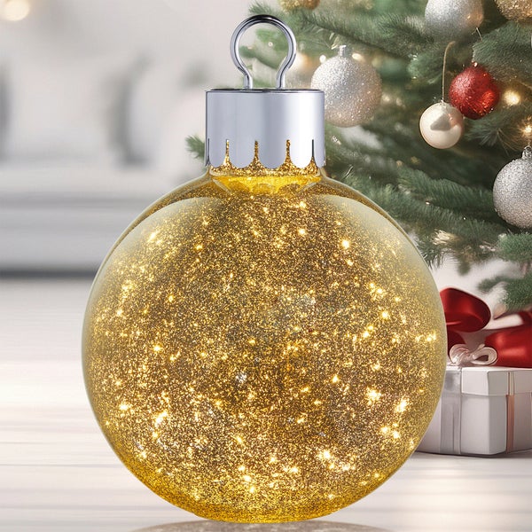 Oversized 15.7" Glass Tabletop Ornament with LED Lights