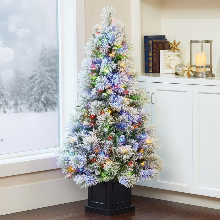 4.5 Pre-Lit Glitter Flocked Potted Artificial Tree