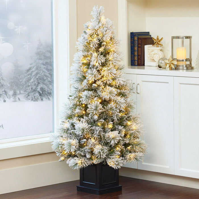 4.5 Pre-Lit Glitter Flocked Potted Artificial Tree