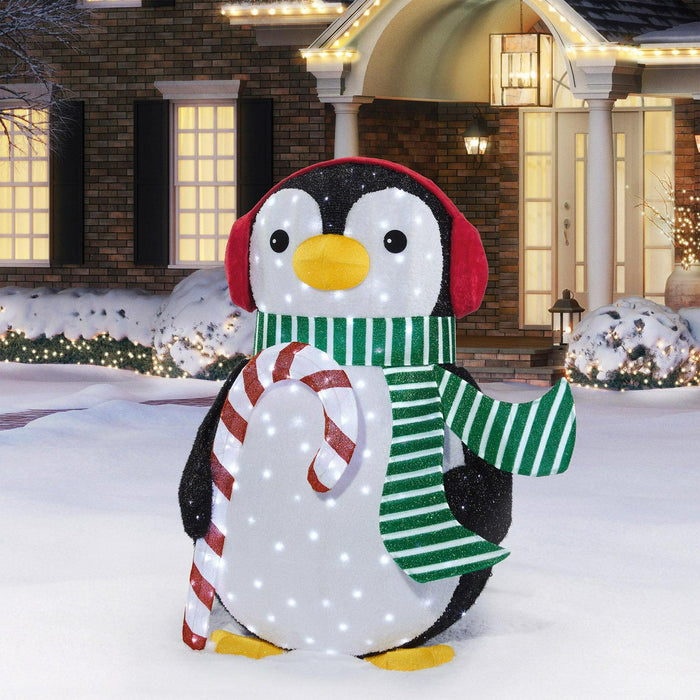 5' LED Penguin With Candy Cane