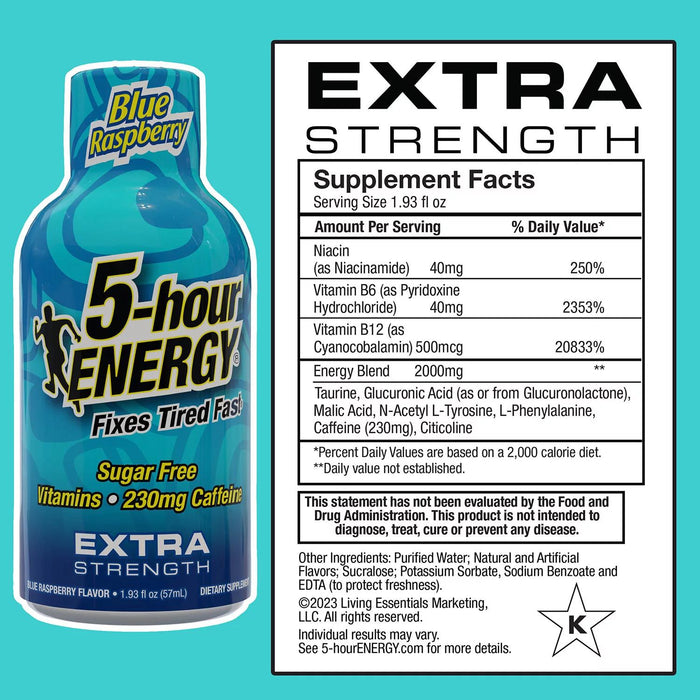 5-hour ENERGY Shot, Extra Strength, Blue Raspberry 1.93 oz., 24 pk.