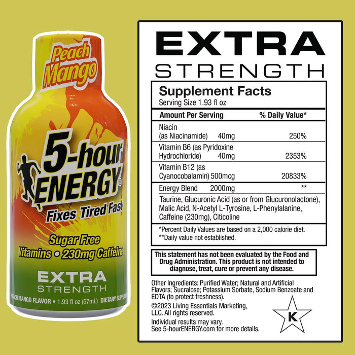 5-hour ENERGY Shot, Extra Strength, Peach Mango 1.93 oz., 24 pk.