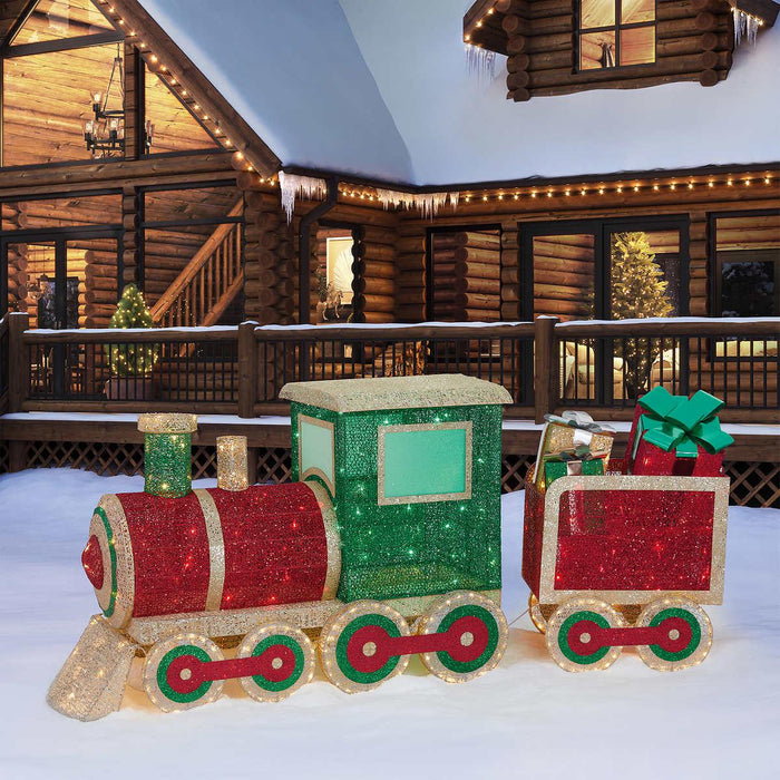 68” Holiday Chistmas Glitter Train Set With Lights