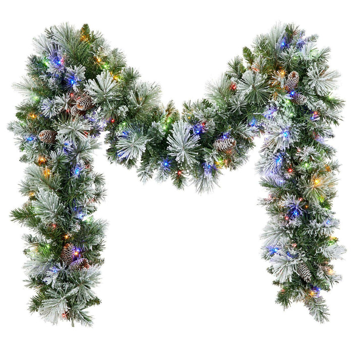 9 Pre-lit Glitter Flocked Artificial Garland