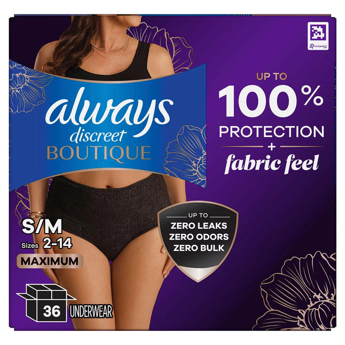 Always Discreet Boutique Incontinence Underwear, Maximum Protection, 36 ct., Choose Your Size