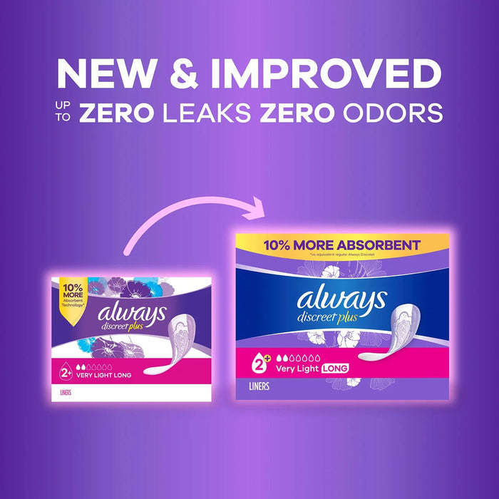 Always Discreet plus Incontinence Liners for Women, Very Light Long, 132 ct.