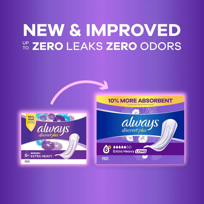 Always Discreet plus Incontinence Pads for Women, Extra Heavy Long, 90 ct.