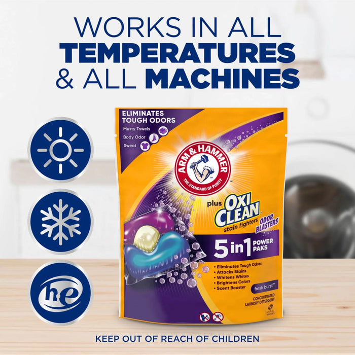 Arm and Hammer OxiClean + Odor Blasters 5-in-1 Laundry Power Paks, Fresh Burst Scent, 144 ct.