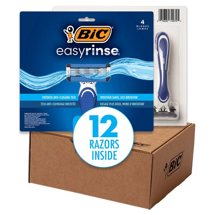 BIC EasyRinse Anti-Clog Razors, 4 Blades, 12 ct.