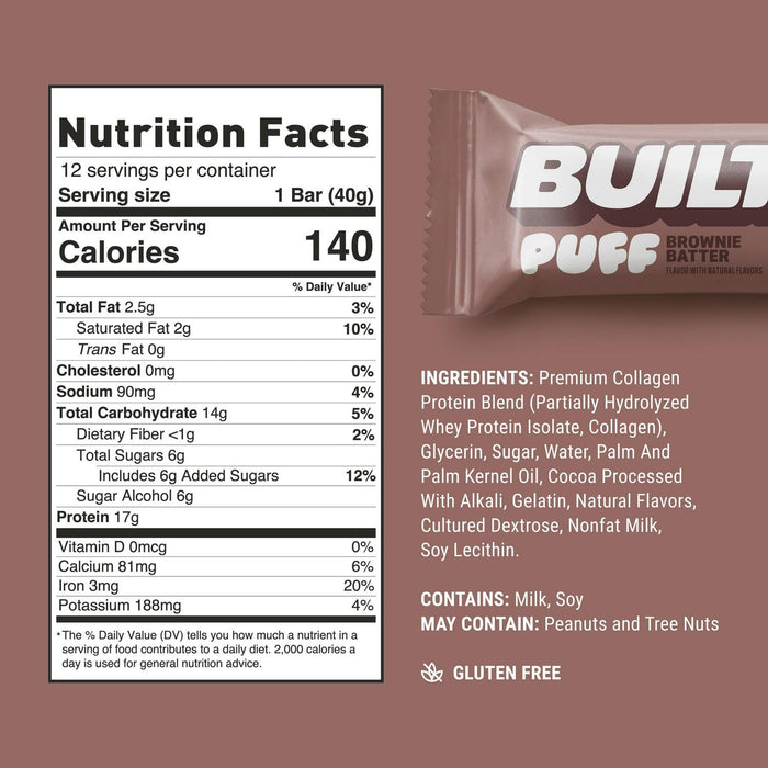 BUILT Puff Protein Bars, 17g Protein, Choose Flavor and Size