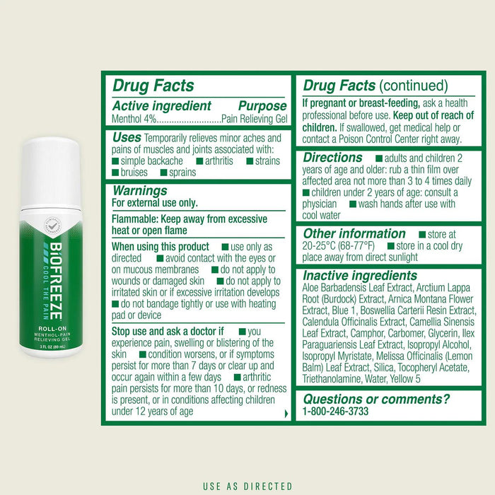 BiOFREEZE Cool the pain Menthol Pain Relief Roll-On, 3 fl. oz., 2 pk.