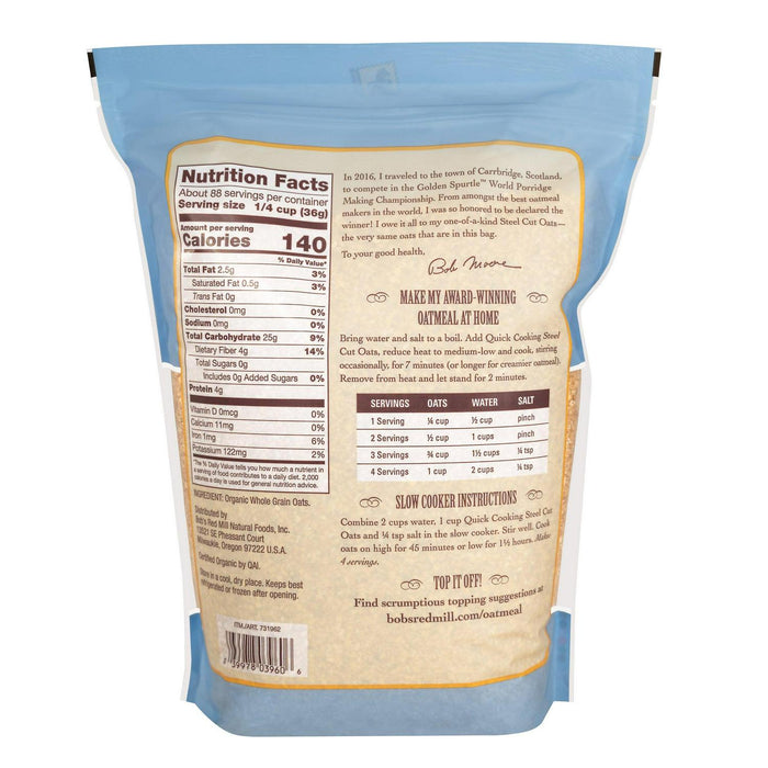 Bob's Red Mill Organic Quick Cooking Steel Cut Oats, 7 lbs.