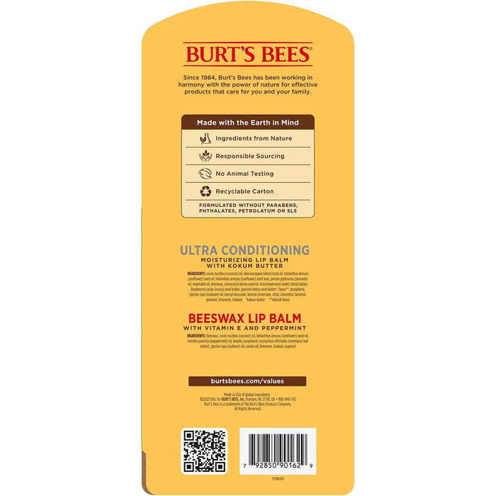 Burt's Bees 100% Natural Origin Beeswax Moisturizing Lip Balm 8 pk.