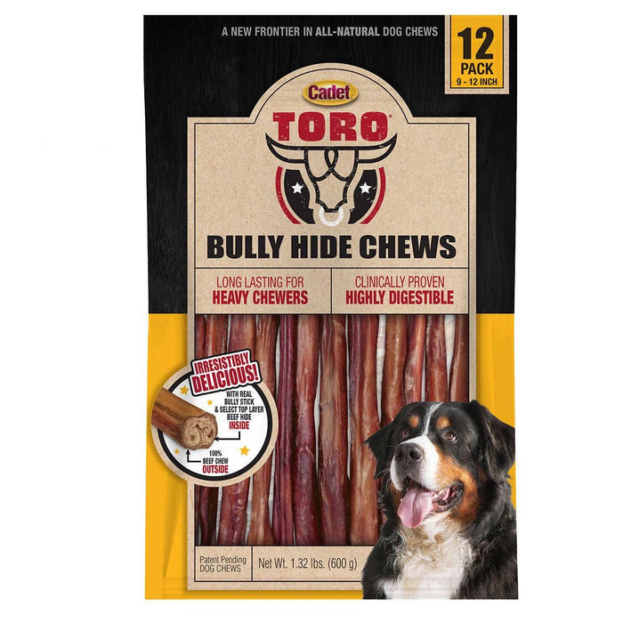 Cadet TORO Bully Hide Chews All-Natural Dog Chews 9-12 12-count, 2-pack