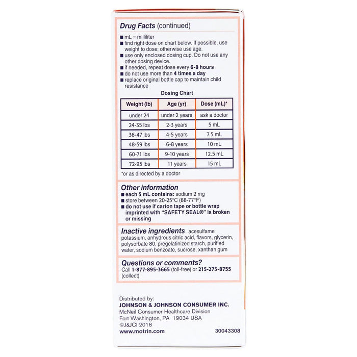 Children's Motrin Pain Reliever/Fever Reducer NSAID, 100 mg Ibuprofen, Original Berry 4 oz., 3 pk.