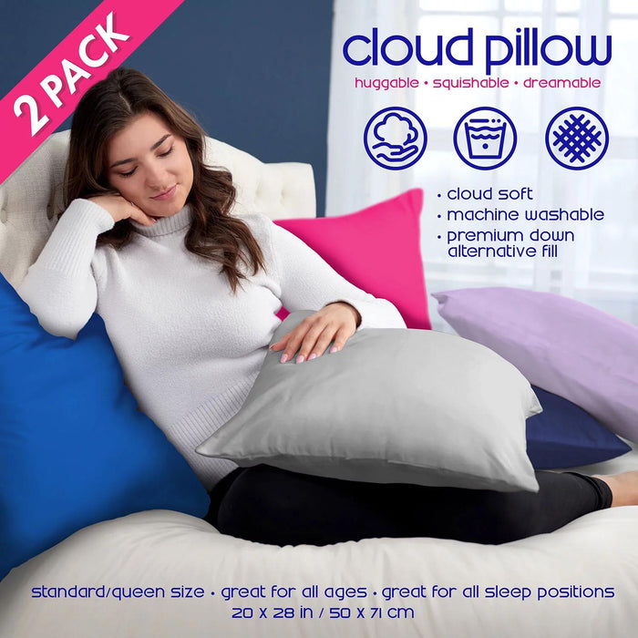 Cloud Bed Pillow, 2-Pack, Assorted Colors