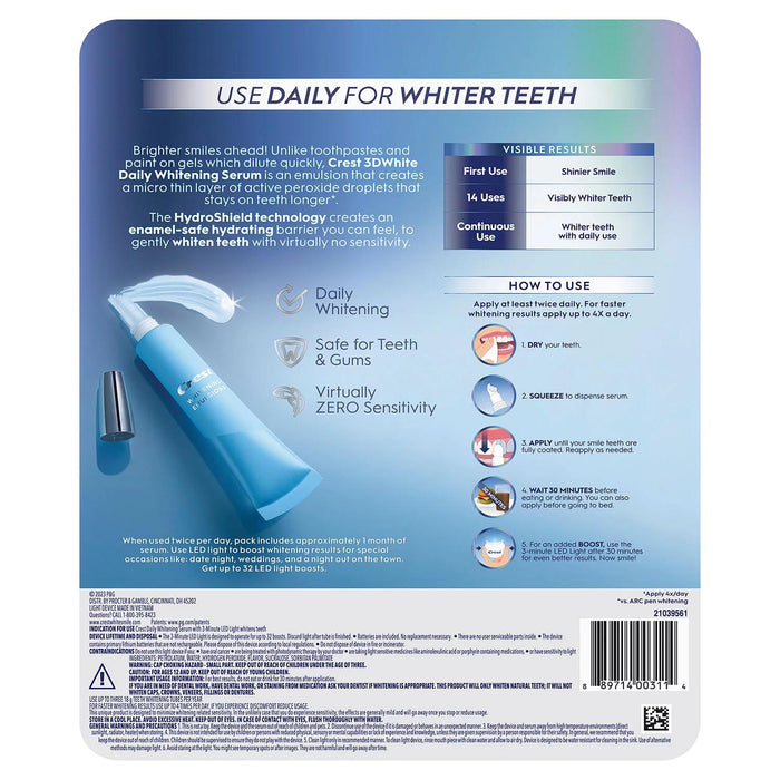 Crest 3DWhite Daily Whitening Serum, Advanced Enamel White + LED Light Treatment