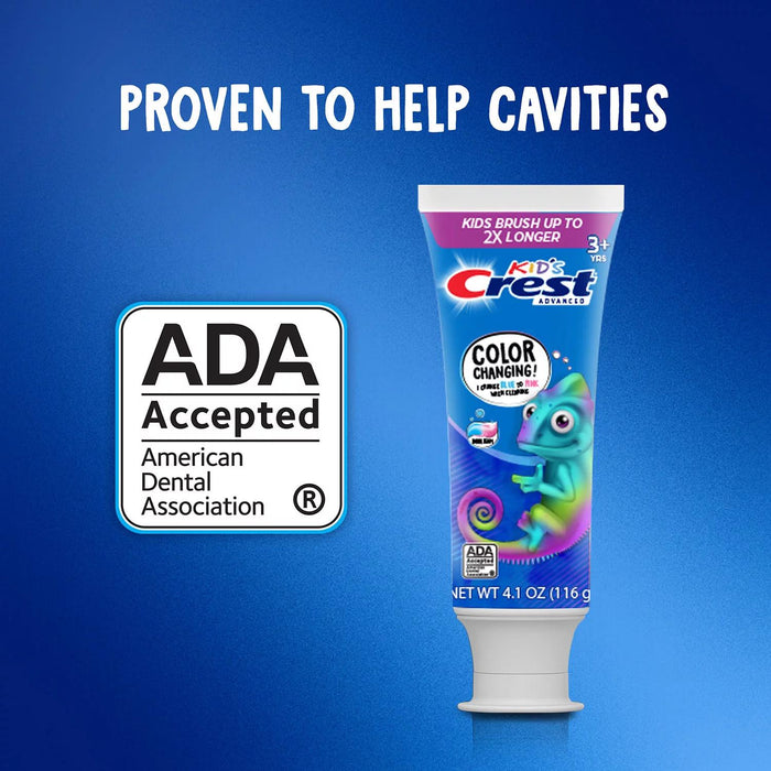 Crest Advanced Kid's Color Changing Fluoride Toothpaste, Bubblegum Flavor, 4.2 oz., 4 pk.