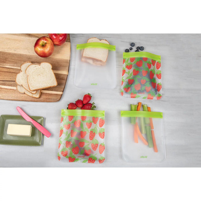 Ello Plastic Reusable Food Storage Bags 12 Pack, Summer Fruits