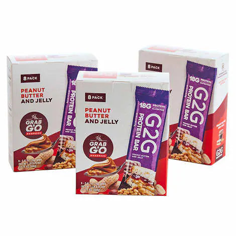 G2G 3-pack Peanut Butter and Jelly Protein Bars, 24-count