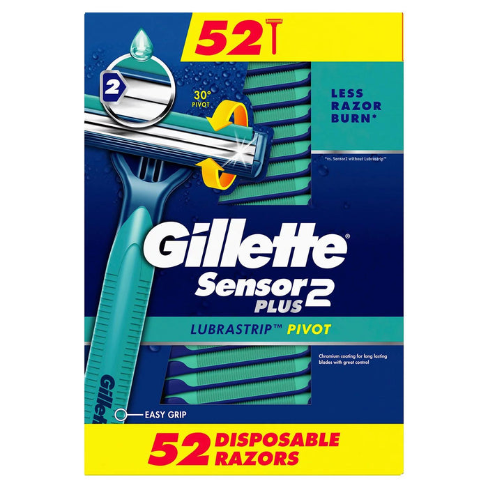 Gillette Sensor2 Plus Lubrastrip Pivoting Head Disposable Razors, 52 ct.