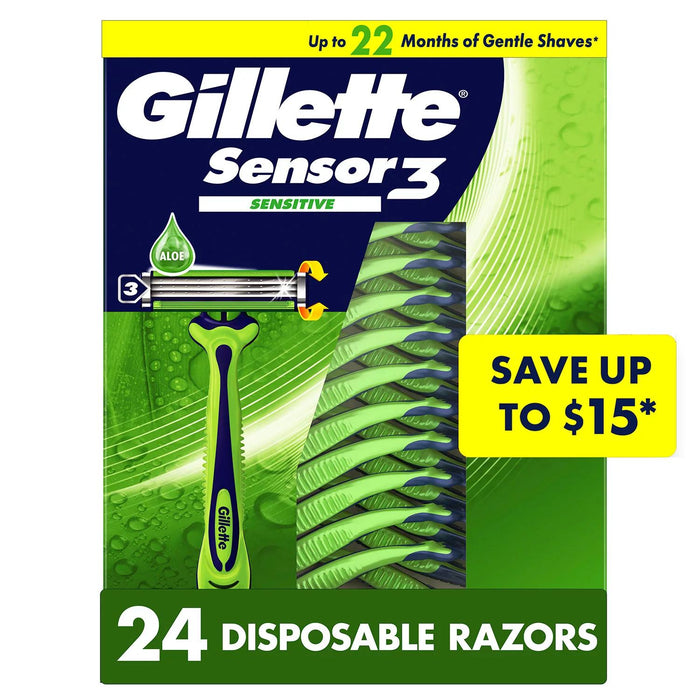Gillette Sensor3 Sensitive Men's Disposable Razor, 24 ct.