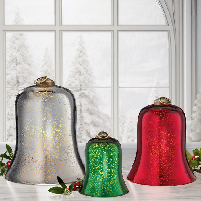 Glass Bells with LED Candles, Set of 3