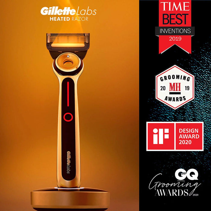 Heated Razor by GilletteLabs - 1 Handle, 6 Blade Refills, 1 Charging Dock
