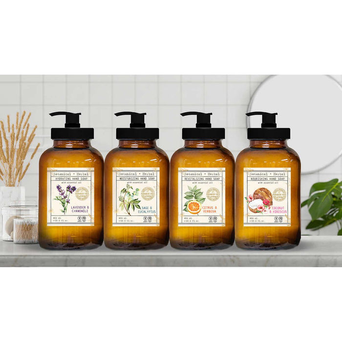 Home and Body Botanical + Herbal Hand Soap, Glass Bottles, 8-pack