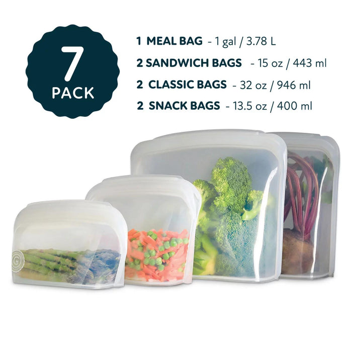 Honest Goods 7-Piece Silicone Food Storage Bags, Choose Color
