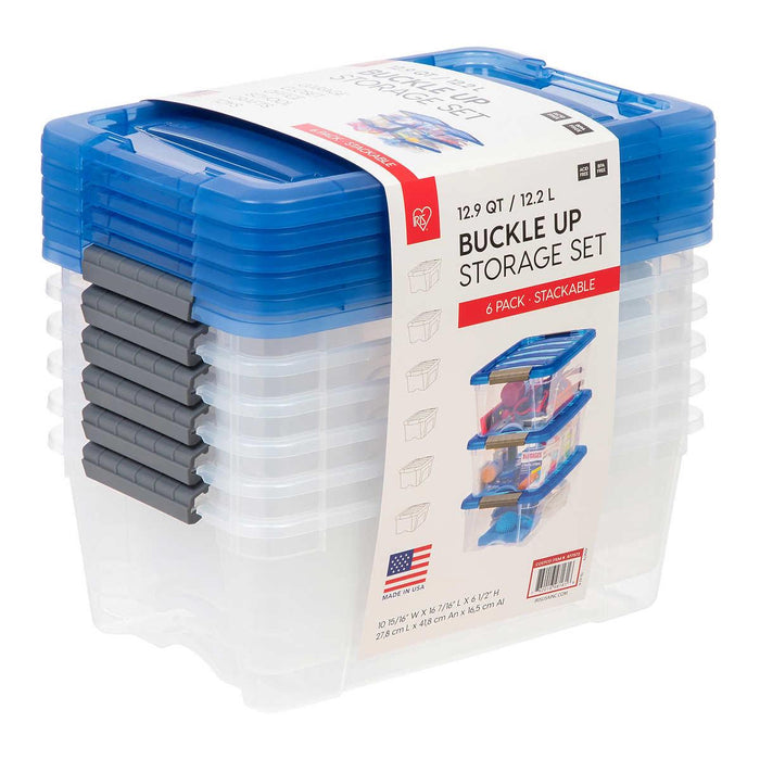 IRIS 12.9 Quart Buckle Up Storage Bin, 6-pack