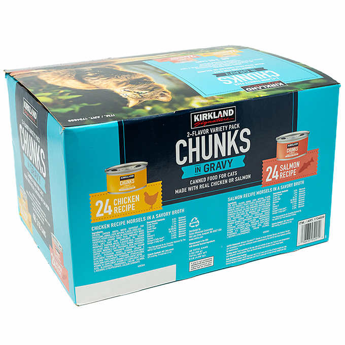 Kirkland Signature Chunks in Gravy, Canned Cat Food Variety Pack, 3 oz, 48-count