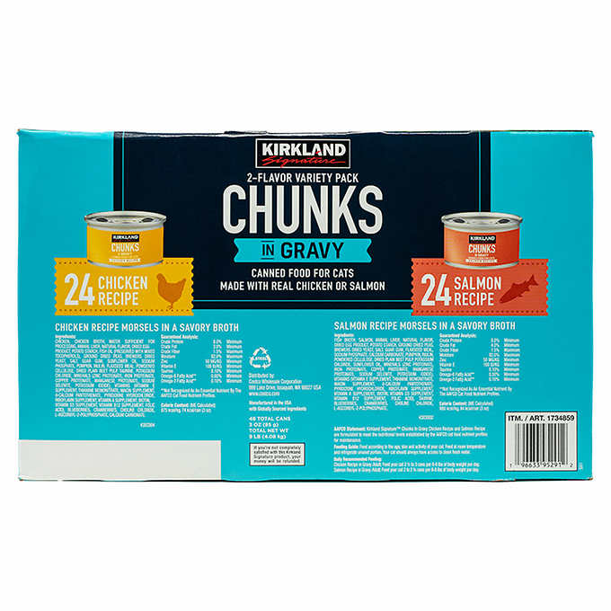Kirkland Signature Chunks in Gravy, Canned Cat Food Variety Pack, 3 oz, 48-count