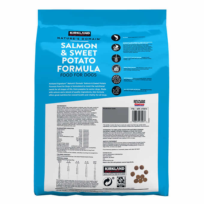Kirkland Signature Nature's Domain Salmon & Sweet Potato Formula Dog Food, 35 lbs